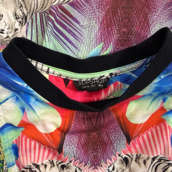 TOPSHOP Tropical Tiger Print Sleeveless Shift Dress US 2 Bold Colorful Statement - Picture 3 of 3